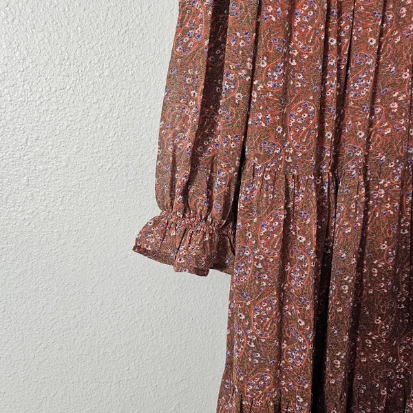 &merci Long Sleeve Floral Tiered Midi Dress in Dusty Rose - Image 3
