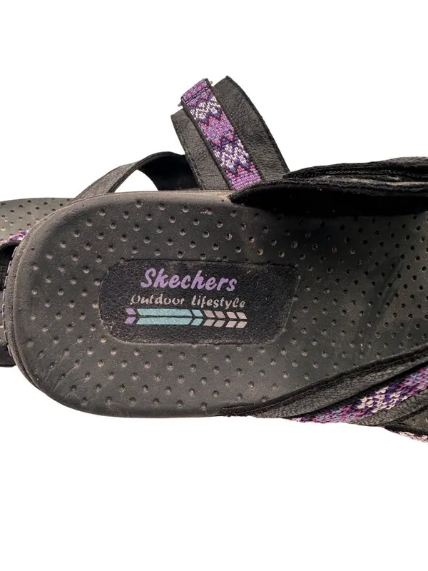 Skechers Size 9 Sandals Slight Adjustable Straps Black Purple Pattern - Image 8