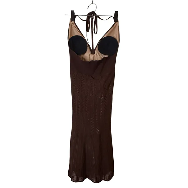 Moda International Brown Knit Lined Halter Style Dress Women Sz XS - Image 2