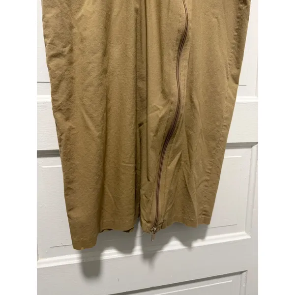 Vintage NEWS from California Asymmetrical Zip Midi Dress Tan Dolman Sleeve L - Image 7