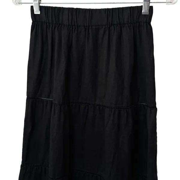 Saks Fifth Avenue 100% Linen Black Tiered Pull On Skirt Coastal Resort Travel XS - Image 6
