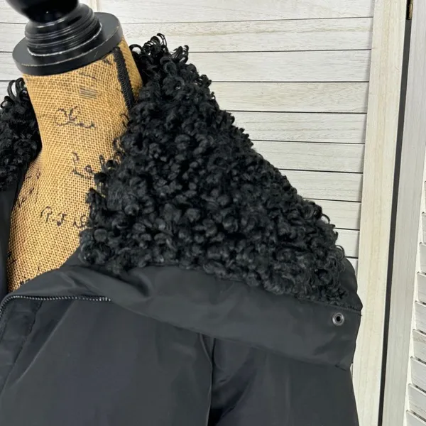 Simply Vera Puffer Jacket Faux Fur Collar Hood‎ Black Medium Balloon Sleeve - Image 8