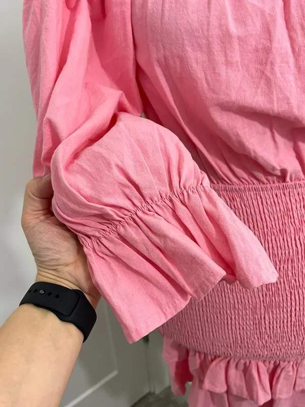 Petal & Pup Size Medium Pink Smocked Off-Shoulder Ruffle Mini Dress - Image 7