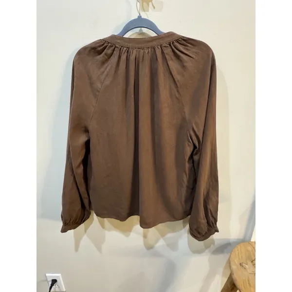 Bella Dahl‎ Button Down Blouse Women's Brown Size Large Raglan Balloon Sleeve - Image 3