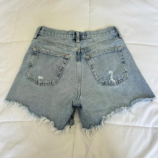 Agolde Long Parker Distressed Denim‎ Shorts Light Wash Button-Fly Womens 24 - Image 10