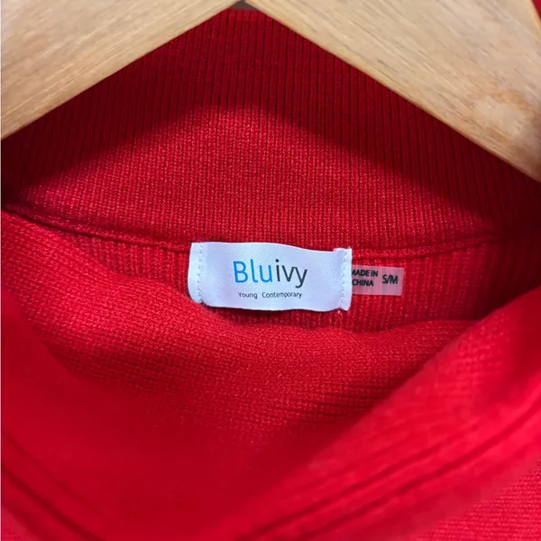 Bluivy Red Mock Turtleneck Knit Sweater Size M - Image 2