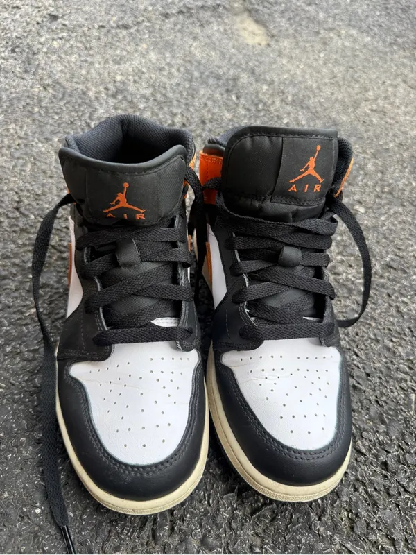 Air Jordan 1 Mid Black White Orange Youth 5.5Y / Women’s 7 - Image 5