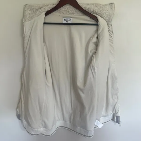 Athleta Tugga Coat Womens Medium Cream Sherpa‎ Fleece Full Zip Jacket Long - Image 7