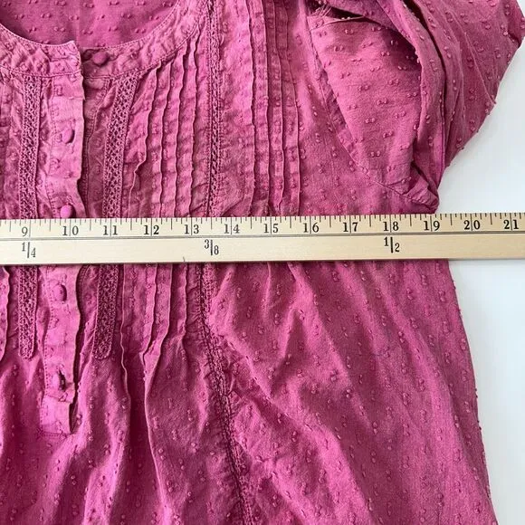 Anthropologie Pilcro Swiss Dot Peasant Blouse Long Sleeve Button‎ Front Pink XS - Image 8