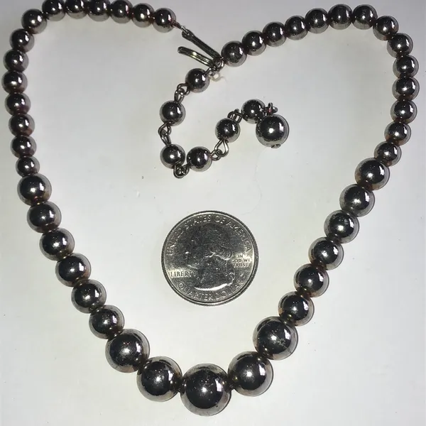 Vintage Silver Tone Metal Beaded Ball Beads Retro Boho Necklace - Image 4