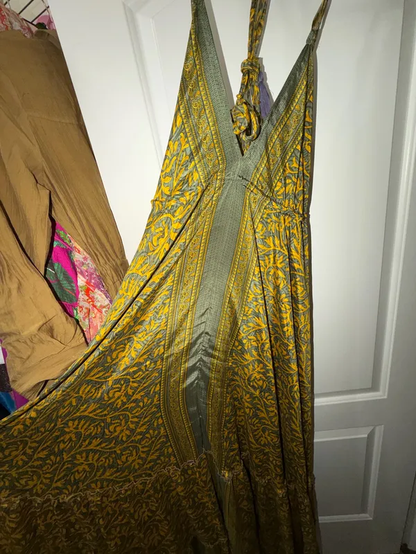 Indian Silk Halter Maxi Dress Yellow - Image 5