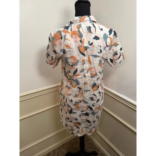 Rachel Zoe 100% Linen Abstract Floral Button Front Shirt Dress with Pockets - Image 6