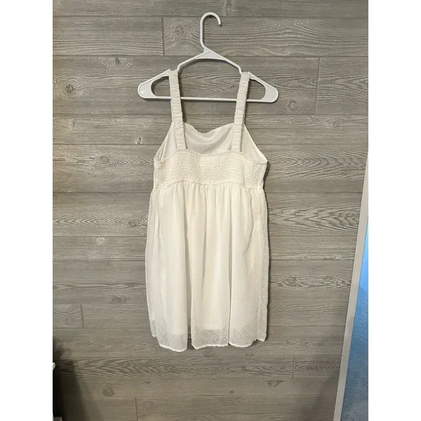 Andrée White Square Neck Smocked Bodice Glitter Sparkle‎ Dress Women's Size L - Image 4