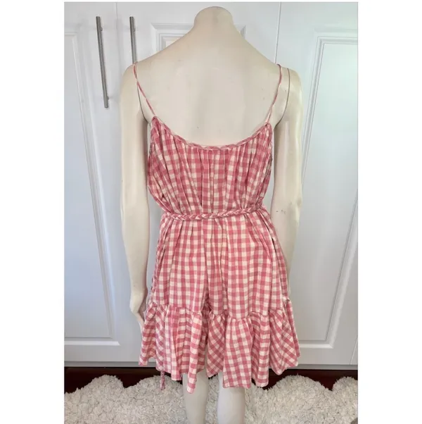 The Impeccable Pig Spin Around Pink Gingham Babydoll Peasant Dress - Image 7