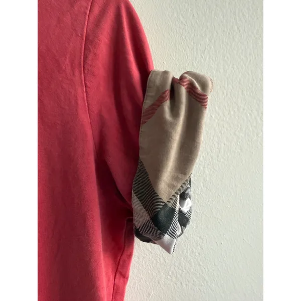 Burberry‎ Pink Cuffed Nova Check Sleeve T-Shirt Womens Medium Short Sleeve Tee - Image 4