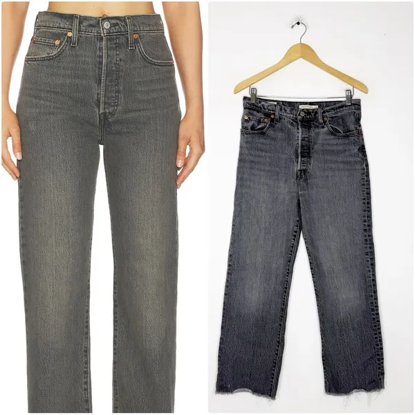 Levi's Ribcage Straight Jeans Gray Button Fly High Rise 28 / 6 Denim - Image 2