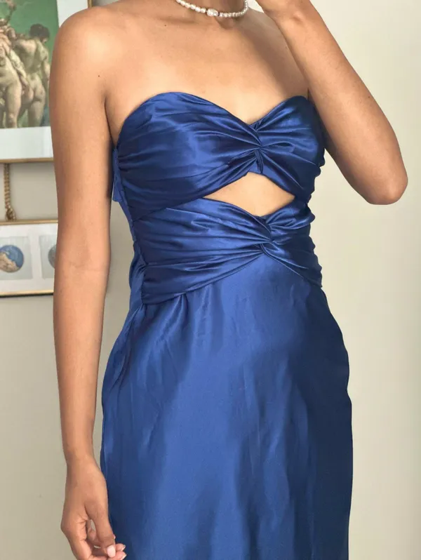Selfie Leslie navy strapless satin maxi dress   - Image 2