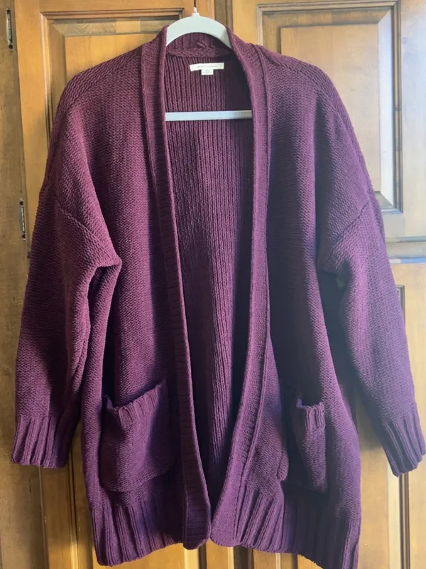 American Eagle Outfitters Maroon Plum Open Front Chunky Knit Cardigan Sweater X - Image 4