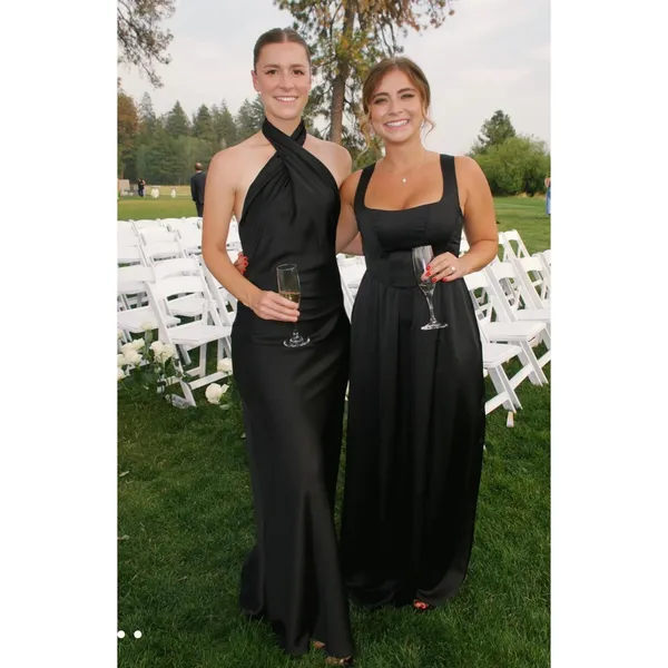 Show Me Your Mumu Jasmine Halter Maxi Dress Black Luxe Satin Size Large - Image 4