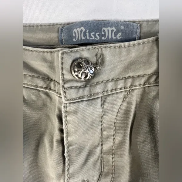 Miss Me • Olive Green Cargo Jeans Bead Embellished Cross Accent Size 26 - Image 6