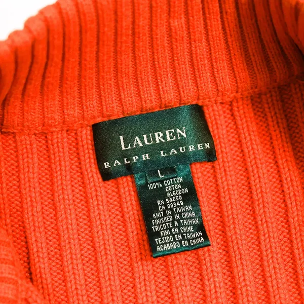 Lauren Ralph Lauren Vest Womens Large Orange Cotton Ribbed Full Zip Mock Neck - Image 2