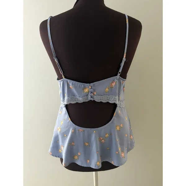 Forever 21 Y2K Babydoll Top Blue Foral Camisole Lace L Cottagecore Coquette Soft Dainty - Image 2