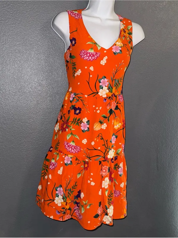 Matty M Women’s Orange Floral Mini Sundress Dress Small - Image 2