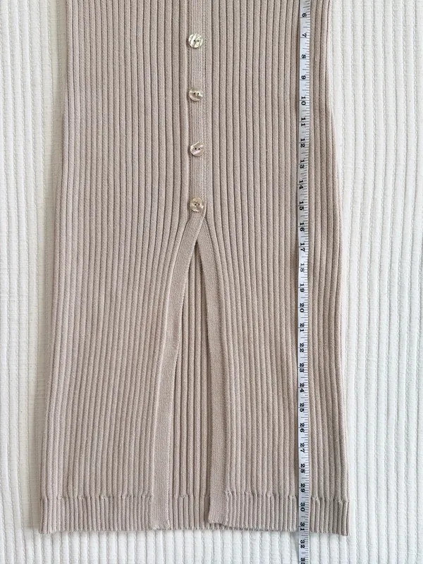 REVOLVE LPA Ribbed Knit Midi Skirt in Blush Beige with another of Pearl Buttons - Image 9