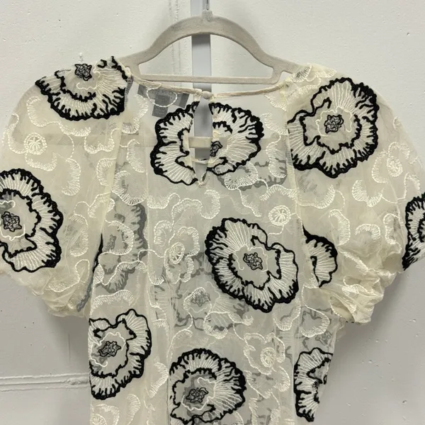 Laundry‎ by Shelli Segal Boho Sheer Mesh Black Floral Embroidered Top Blouse Sm - Image 5