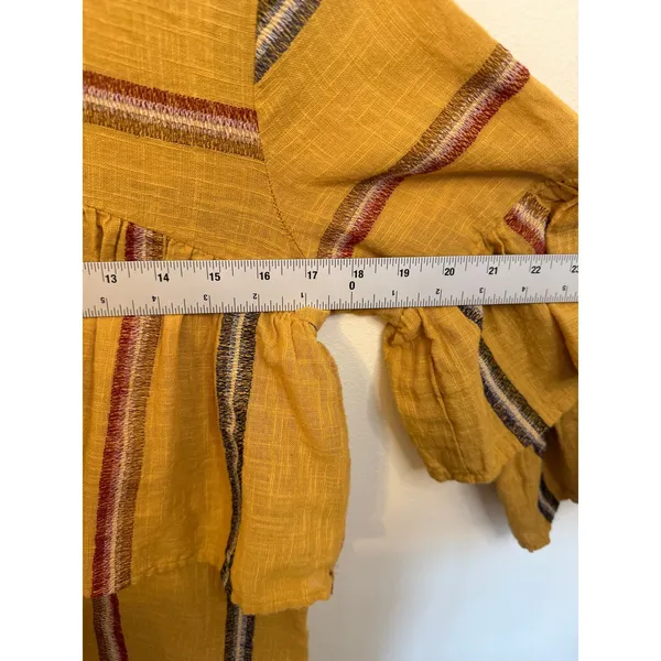 Talori Striped Blouse Women L Mustard Excellent Ruffle Tiered Bell Sleeve Top - Image 4