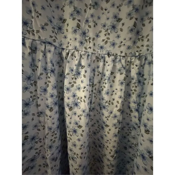 NEW Blue Floral Printed Shoulder Tie Strap Babydoll Dress L - Image 3