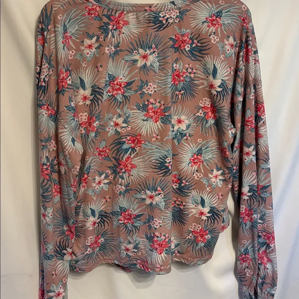 Hurley Pink Tropical Floral Long Sleeve Shorts Pajamas Womens SZ L - Image 4