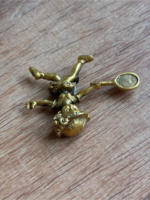 Tortolani Vintage Gold Tennis Brooch Pin - Image 8