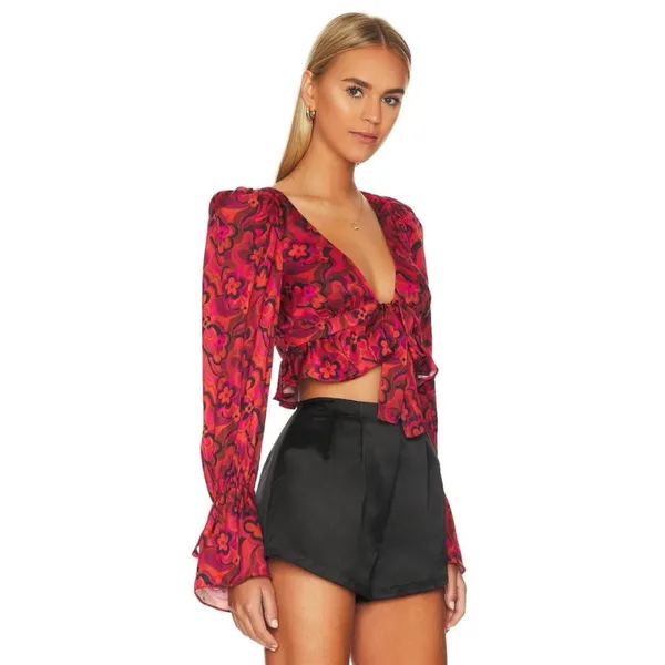 For Love & Lemons Davina Tie Front‎ Top Red S $149 - Image 3