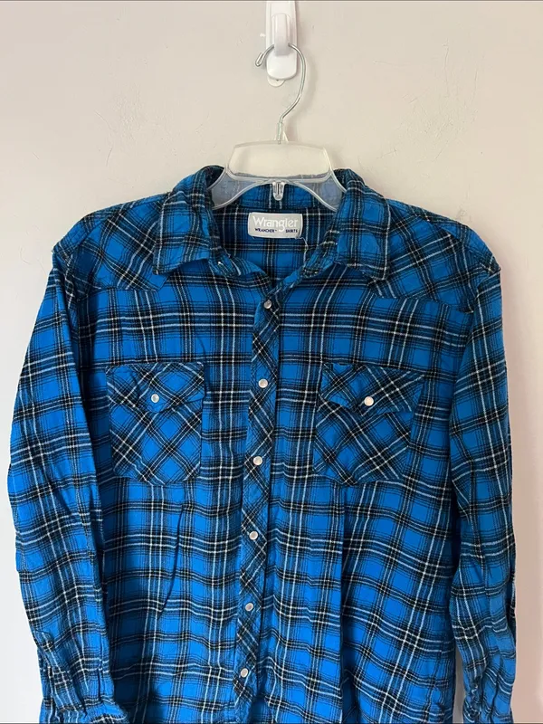 Wrangler Wrancher Blue Plaid Pearl Snap western shirt ➕ - Image 2