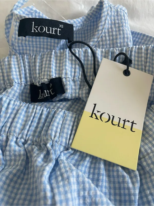 NWT Few Moda Una Set size XS Blue white gingham plaid shorts tie front top Kourt - Image 7