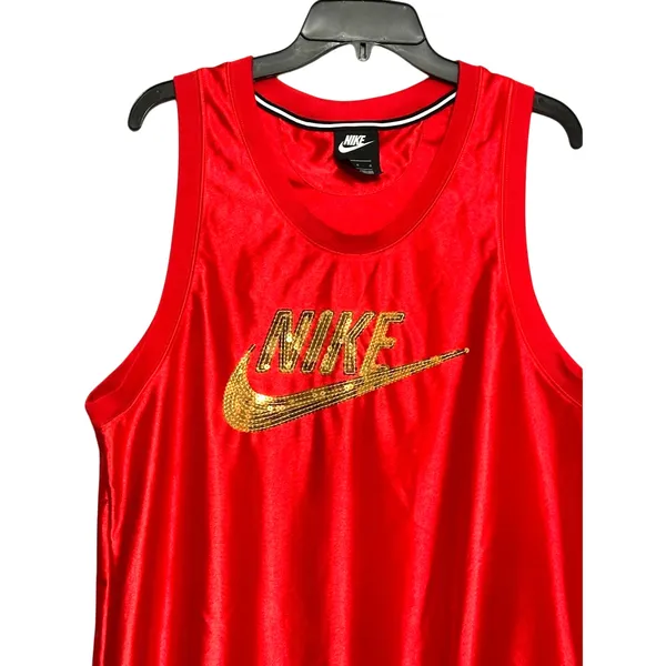 Nike Icon Jersey Tank Top Sleeveless Crew Neck Sequins Gold Red Women's L NWOT - Image 4