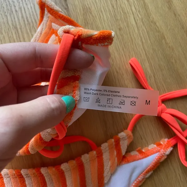 SHEIN Orange and White Striped Bikini - Image 2