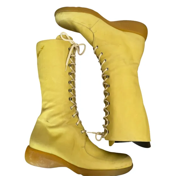 Vintage 1990s Bettye Muller Sedona Leather Lace Up Boots Italy Yellow Sz 7 - Image 2