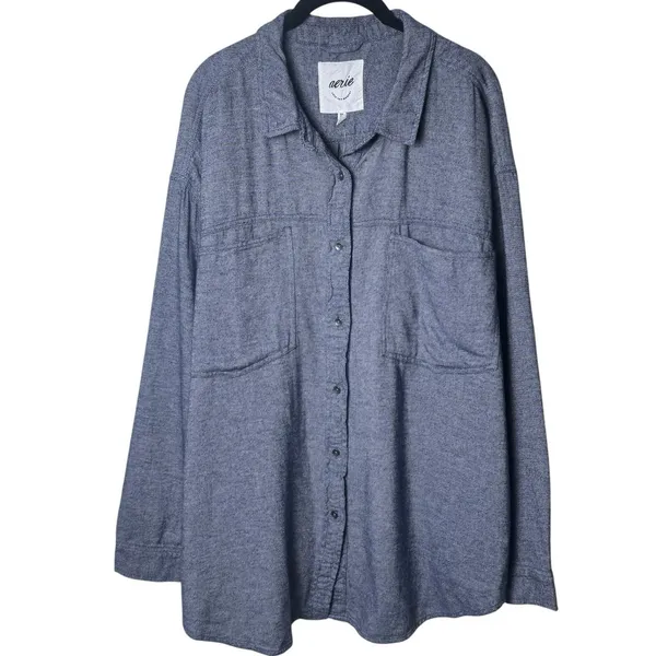 NEW Aerie Anytime Fave Twill Button‎ Down Flannel Blue Capsule Outdoors XXL - Image 2