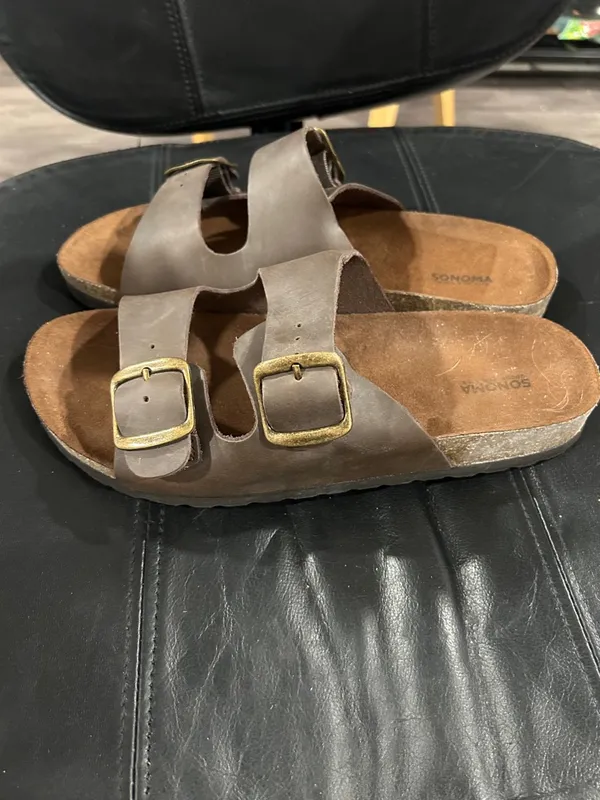 Sonoma Brown Double-Buckle Leather Slide Sandals - Image 3