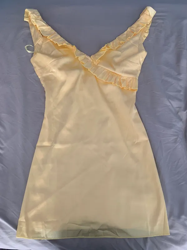 Boutique Yellow Ruffle Mini Dress Size XS - Image 2