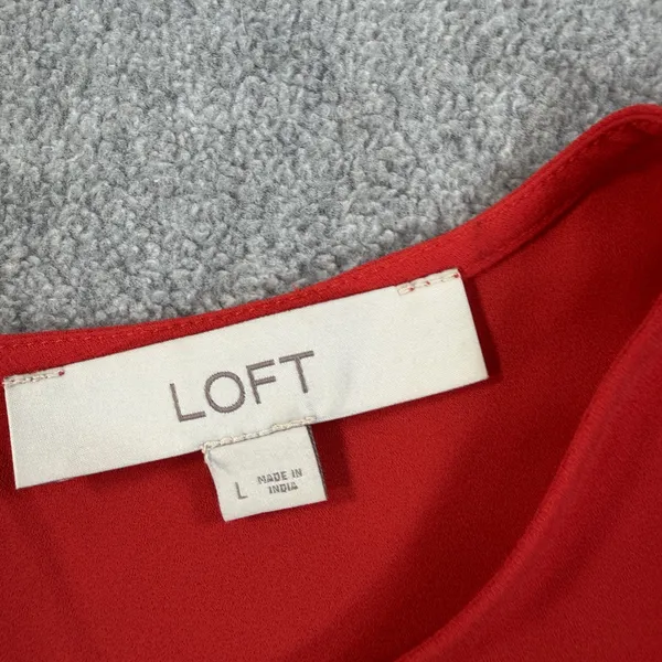 LOFT Women's Large Peplum Top Blouse Red Sheer Keyhole Back Short Sleeve - Image 7