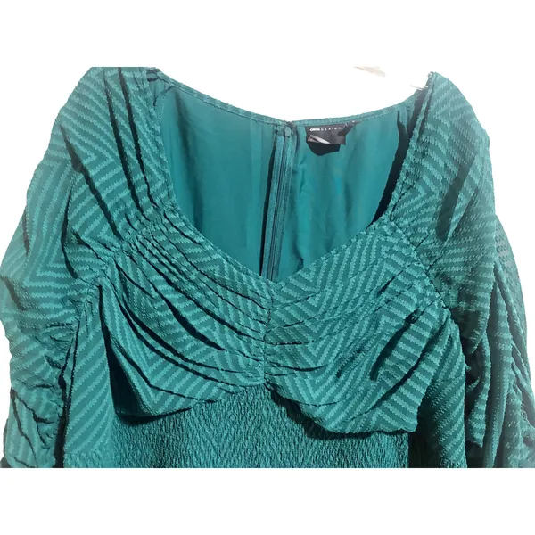 ASOS DESIGN Curve Midi Dress Womens 22 Green Excellent Ruched Chevron Smocked - Image 10