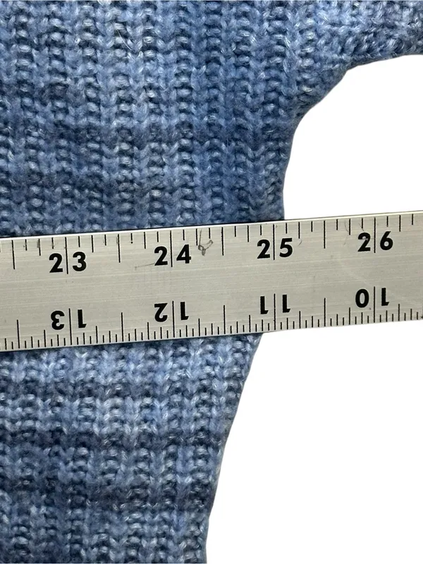Aerie Women’s Large Blue Marled Knit Quarter Zip Oversized Wool Blend Sweater - Image 6