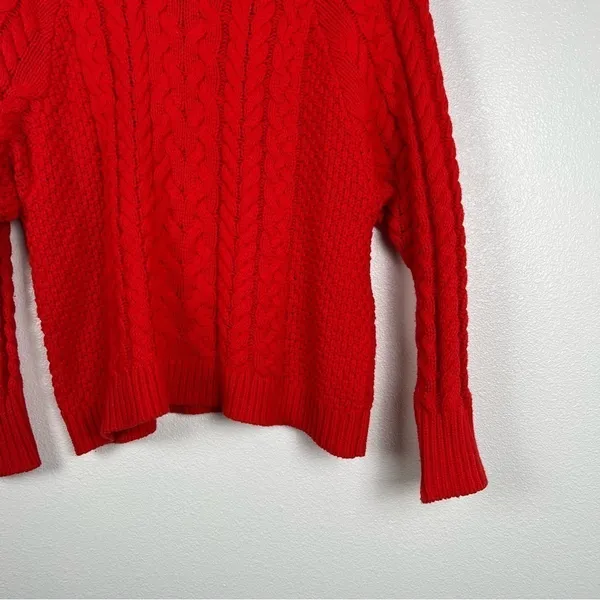 Aerie Cable Knit‎ Crew Neck Sweater Red Sz M - Image 4