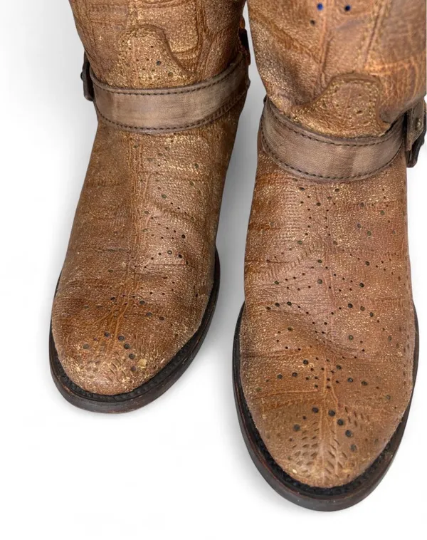 Corral Brown Leather Womens Slouch Harness Top Strap Cowgirl Boot Sz 8 - Image 3