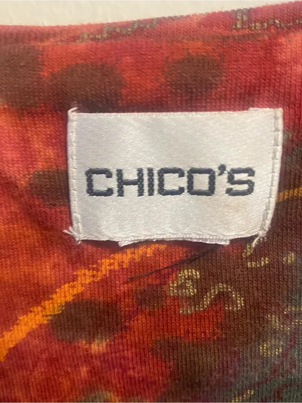 Chico’s Chicos Womens Size 1 L 42” Top Blouse Shirt Red Marble Embroidered Boho - Image 2