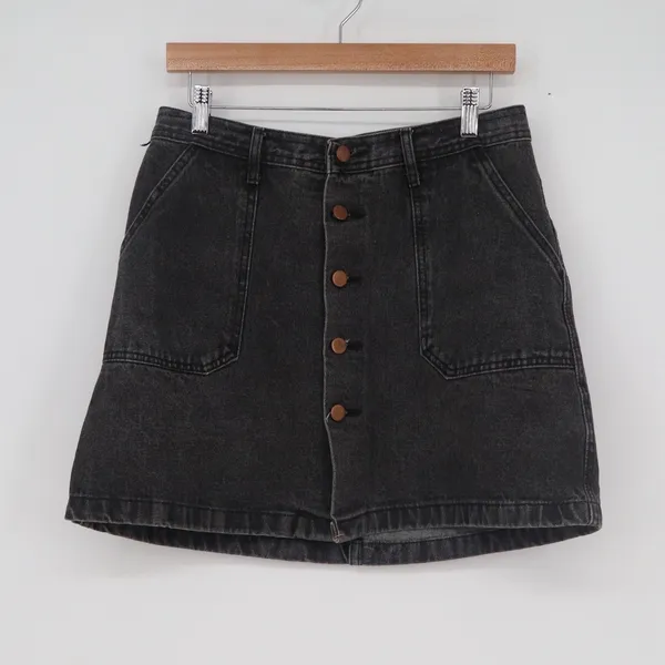 Yimeixuan Jeans Black Denim Button Front Mini Skirt High Waist A-Line Size L - Image 2