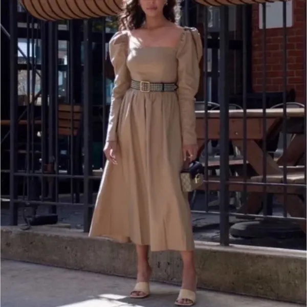 Reformation Luce Long Sleeve Stretch Khaki Midi Dress Womens 0 - Image 2